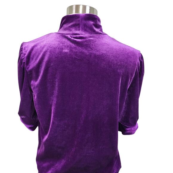 Sanctuary Womens Night Escape Velvet Top Size Small Purple Mock Neck Puff Sleeve - Picture 4 of 10